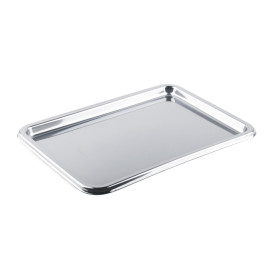 Bandeja Plastico Luxo Retang. Prata 35x24cm (5 Uds)