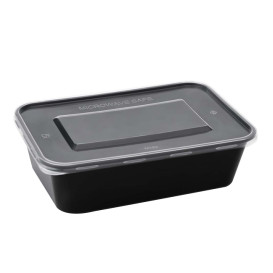 Terrina Retangular PP Preta com Tampa 750ml 17,3x11,9cm (50 Uds)