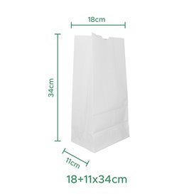 Saco de Papel Sem Asas Kraft Branco 60g/m² 18+11x34cm (25 Uds)