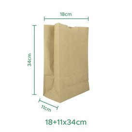 Saco de Papel Sem Asas Kraft 60g/m² 18+11x34cm (25 Unidades)