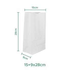 Saco de Papel Sem Asas Kraft Branco 50g/m² 15+9x28cm (25 Uds)